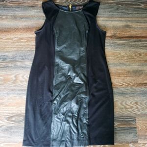Strechy Black Dress with Leather Accent